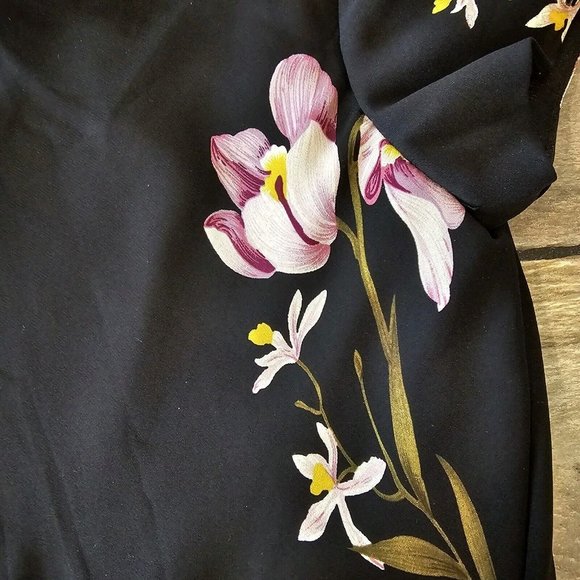 90s Black Pink Floral Maxi Dress Layered Ruffles 6 Romantic Flowy Vintage Retro - Picture 6 of 14